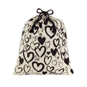 Hallmark 20" Large Canvas Bag with Drawstring (Cream w/Black Hearts) Valentines
